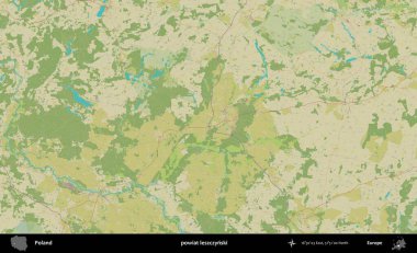 Leszczynski İlçesi. Bir OpenStreetMap İnsani Haritası üzerinde Polonya 'nın idari alanı