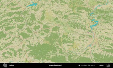 Limanowski ilçesi. Bir OpenStreetMap İnsani Haritası üzerinde Polonya 'nın idari alanı