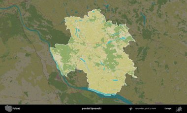 Lipnowski İlçesi. Polonya 'nın idari alanı karanlık bir OpenStreetMap İnsani Haritası' na vurgulandı ve özetlendi