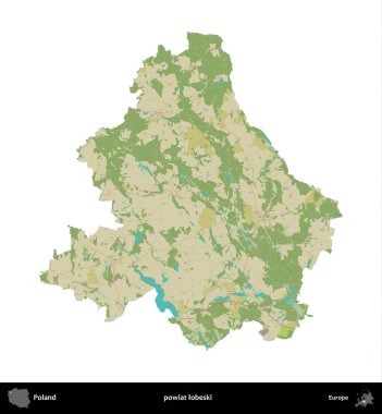 Lobeski İlçesi. Polonya idari bölgesi bir OpenStreetMap İnsani Haritası haritasında beyaza izole edildi