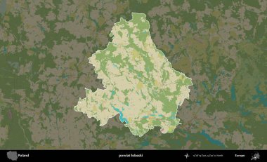 Lobeski İlçesi. Polonya 'nın idari alanı karanlık bir OpenStreetMap İnsani Haritası' na vurgulandı ve özetlendi