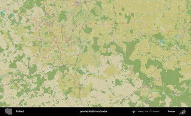 Lodzki wschodni İlçesi. Bir OpenStreetMap İnsani Haritası üzerinde Polonya 'nın idari alanı