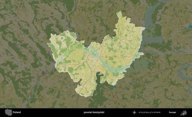 Lomzynski İlçesi. Polonya 'nın idari alanı karanlık bir OpenStreetMap İnsani Haritası' na vurgulandı ve özetlendi