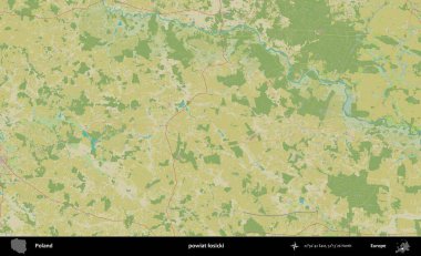 Losicki İlçesi. Bir OpenStreetMap İnsani Haritası üzerinde Polonya 'nın idari alanı