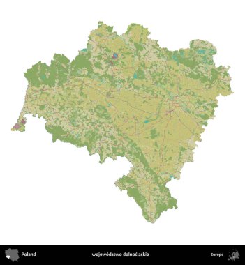 Dolnoslaskie Eyaleti. Polonya idari bölgesi bir OpenStreetMap İnsani Haritası haritasında beyaza izole edildi