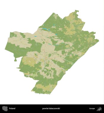 Lubaczowski İlçesi. Polonya idari bölgesi bir OpenStreetMap İnsani Haritası haritasında beyaza izole edildi