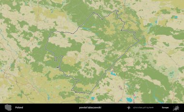 Lubaczowski İlçesi. Polonya 'nın idari alanı bir OpenStreetMap İnsani Harita stil haritasında özetlendi