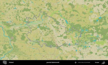 Lubartowski İlçesi. Polonya 'nın idari alanı bir OpenStreetMap İnsani Harita stil haritasında özetlendi