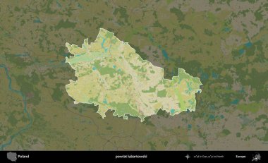 Lubartowski İlçesi. Polonya 'nın idari alanı karanlık bir OpenStreetMap İnsani Haritası' na vurgulandı ve özetlendi