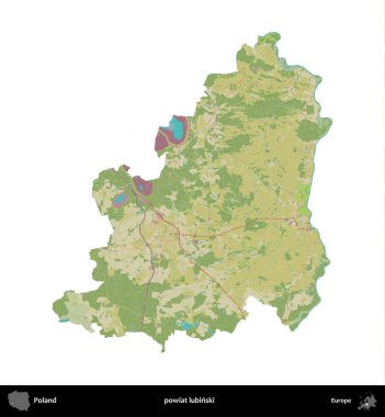 Lubinski İlçesi. Polonya idari bölgesi bir OpenStreetMap İnsani Haritası haritasında beyaza izole edildi