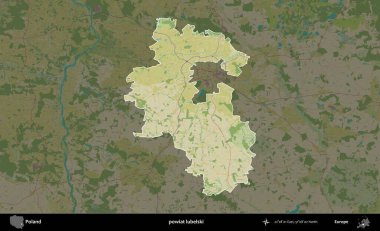 Lubelski İlçesi. Polonya 'nın idari alanı karanlık bir OpenStreetMap İnsani Haritası' na vurgulandı ve özetlendi