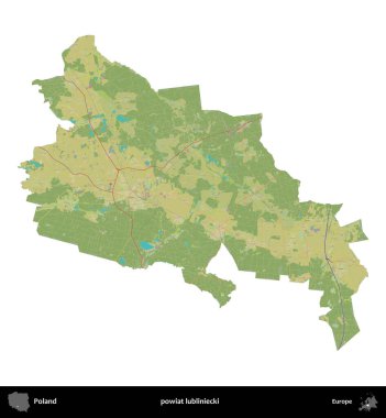 Lubliniecki İlçesi. Polonya idari bölgesi bir OpenStreetMap İnsani Haritası haritasında beyaza izole edildi