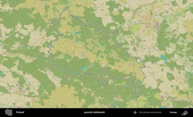 Lubliniecki İlçesi. Polonya 'nın idari alanı bir OpenStreetMap İnsani Harita stil haritasında özetlendi