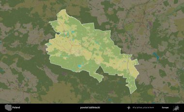 Lubliniecki İlçesi. Polonya 'nın idari alanı karanlık bir OpenStreetMap İnsani Haritası' na vurgulandı ve özetlendi