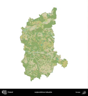 Lubuskie Eyaleti. Polonya idari bölgesi bir OpenStreetMap İnsani Haritası haritasında beyaza izole edildi