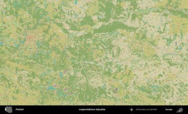 Lubuskie Eyaleti. Bir OpenStreetMap İnsani Haritası üzerinde Polonya 'nın idari alanı