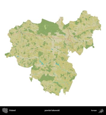 Lukowski İlçesi. Polonya idari bölgesi bir OpenStreetMap İnsani Haritası haritasında beyaza izole edildi