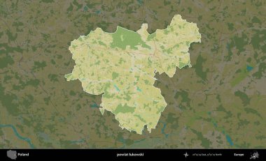 Lukowski İlçesi. Polonya 'nın idari alanı karanlık bir OpenStreetMap İnsani Haritası' na vurgulandı ve özetlendi