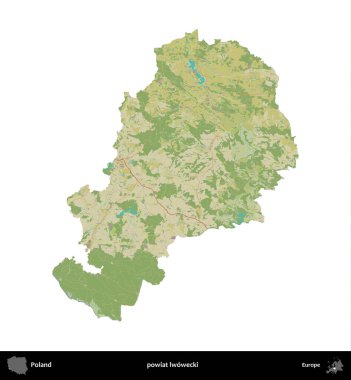 Lwowecki İlçesi. Polonya idari bölgesi bir OpenStreetMap İnsani Haritası haritasında beyaza izole edildi