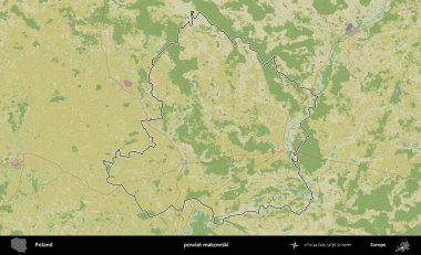 Makowski İlçesi. Polonya 'nın idari alanı bir OpenStreetMap İnsani Harita stil haritasında özetlendi