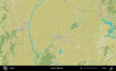 Malborski ilçesi. Bir OpenStreetMap İnsani Haritası üzerinde Polonya 'nın idari alanı