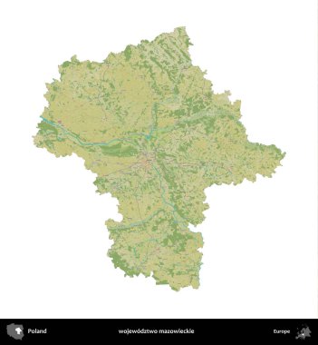 Mazowieckie Eyaleti. Polonya idari bölgesi bir OpenStreetMap İnsani Haritası haritasında beyaza izole edildi