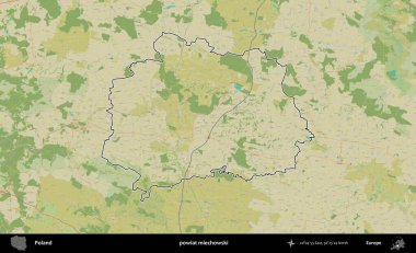 Miechowski İlçesi. Polonya 'nın idari alanı bir OpenStreetMap İnsani Harita stil haritasında özetlendi
