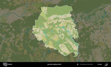 Miedzyrzecki İlçesi. Polonya 'nın idari alanı karanlık bir OpenStreetMap İnsani Haritası' na vurgulandı ve özetlendi