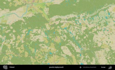 Miedzyrzecki İlçesi. Bir OpenStreetMap İnsani Haritası üzerinde Polonya 'nın idari alanı