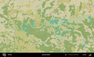 Milicki Bölgesi. Bir OpenStreetMap İnsani Haritası üzerinde Polonya 'nın idari alanı