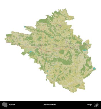 Minski İlçesi. Polonya idari bölgesi bir OpenStreetMap İnsani Haritası haritasında beyaza izole edildi