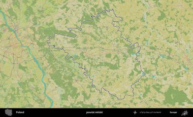Minski İlçesi. Polonya 'nın idari alanı bir OpenStreetMap İnsani Harita stil haritasında özetlendi
