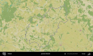 Mlawski İlçesi. Polonya 'nın idari alanı bir OpenStreetMap İnsani Harita stil haritasında özetlendi