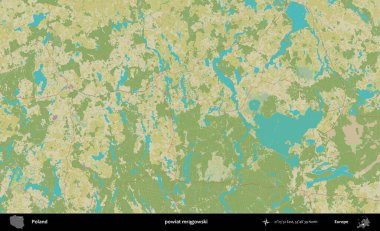 Mragowski İlçesi. Bir OpenStreetMap İnsani Haritası üzerinde Polonya 'nın idari alanı