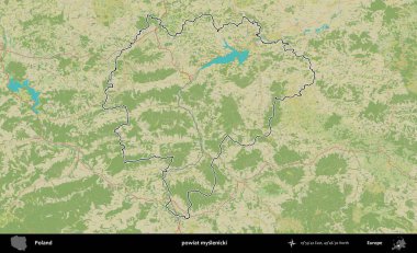 Myslenicki İlçesi. Polonya 'nın idari alanı bir OpenStreetMap İnsani Harita stil haritasında özetlendi