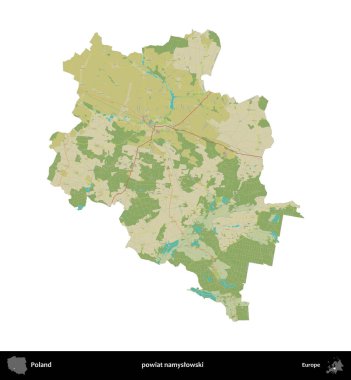 Namyslowski İlçesi. Polonya idari bölgesi bir OpenStreetMap İnsani Haritası haritasında beyaza izole edildi