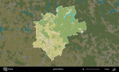 Nidzica Komünü. Polonya 'nın idari alanı karanlık bir OpenStreetMap İnsani Haritası' na vurgulandı ve özetlendi