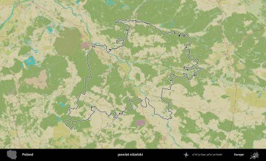 Nizanski ilçesi. Polonya 'nın idari alanı bir OpenStreetMap İnsani Harita stil haritasında özetlendi