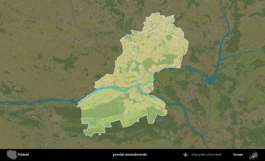 Nowodworski ilçesi. Polonya 'nın idari alanı karanlık bir OpenStreetMap İnsani Haritası' na vurgulandı ve özetlendi