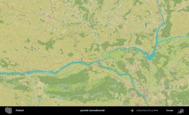 Nowodworski ilçesi. Bir OpenStreetMap İnsani Haritası üzerinde Polonya 'nın idari alanı