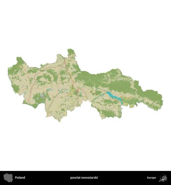 Nowotarski ilçesi. Polonya idari bölgesi bir OpenStreetMap İnsani Haritası haritasında beyaza izole edildi