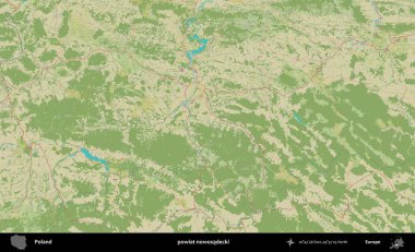 Nowosadecki ilçesi. Bir OpenStreetMap İnsani Haritası üzerinde Polonya 'nın idari alanı