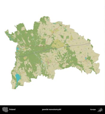 Nowotomyski ilçesi. Polonya idari bölgesi bir OpenStreetMap İnsani Haritası haritasında beyaza izole edildi