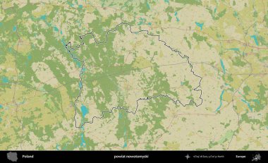 Nowotomyski ilçesi. Polonya 'nın idari alanı bir OpenStreetMap İnsani Harita stil haritasında özetlendi