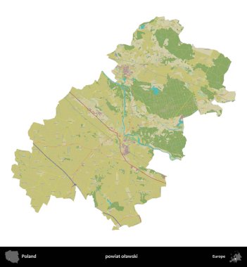 Olawski İlçesi. Polonya idari bölgesi bir OpenStreetMap İnsani Haritası haritasında beyaza izole edildi