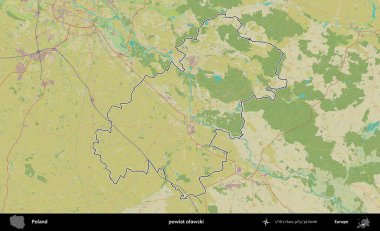 Olawski İlçesi. Polonya 'nın idari alanı bir OpenStreetMap İnsani Harita stil haritasında özetlendi