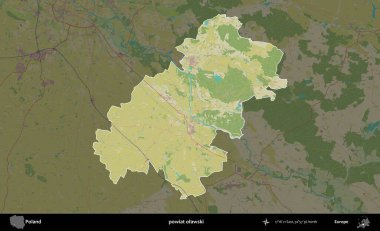 Olawski İlçesi. Polonya 'nın idari alanı karanlık bir OpenStreetMap İnsani Haritası' na vurgulandı ve özetlendi