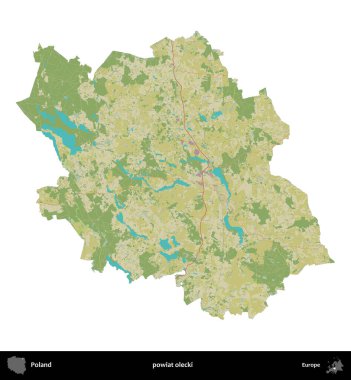 Olecki ilçesi. Polonya idari bölgesi bir OpenStreetMap İnsani Haritası haritasında beyaza izole edildi