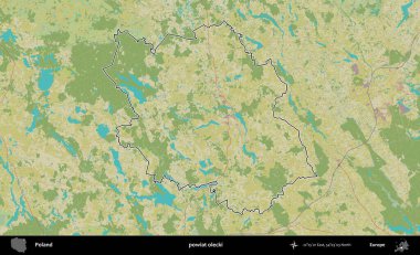 Olecki ilçesi. Polonya 'nın idari alanı bir OpenStreetMap İnsani Harita stil haritasında özetlendi