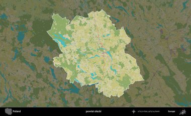 Olecki ilçesi. Polonya 'nın idari alanı karanlık bir OpenStreetMap İnsani Haritası' na vurgulandı ve özetlendi